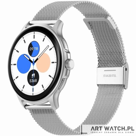 Smartwatch Damski GRAVITY GT12-7 Czarny Pasek Silikonowy + Srebrna Bransoleta