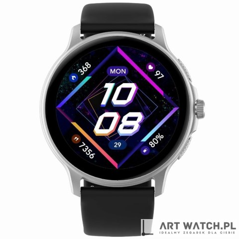Smartwatch Damski GRAVITY GT12-7 Czarny Pasek Silikonowy + Srebrna Bransoleta