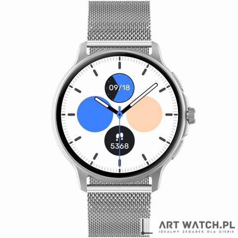 Smartwatch Damski GRAVITY GT12-7 Czarny Pasek Silikonowy + Srebrna Bransoleta