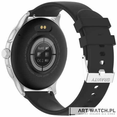 Smartwatch Damski GRAVITY GT12-7 Czarny Pasek Silikonowy + Srebrna Bransoleta