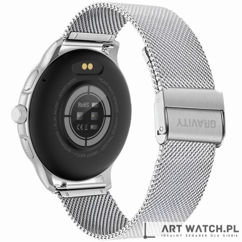 Smartwatch Damski GRAVITY GT12-7 Czarny Pasek Silikonowy + Srebrna Bransoleta