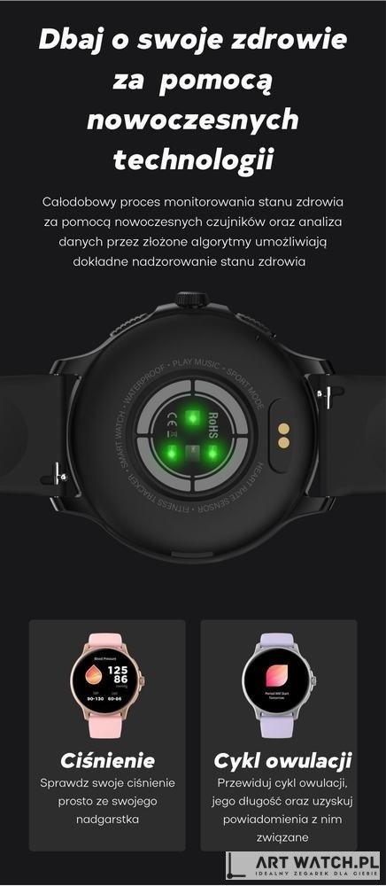 Smartwatch Damski GRAVITY GT12-7 Czarny Pasek Silikonowy + Srebrna Bransoleta