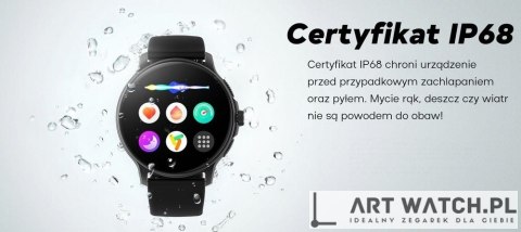 Smartwatch Damski GRAVITY GT12-7 Czarny Pasek Silikonowy + Srebrna Bransoleta