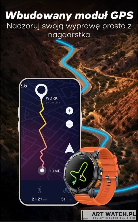 Smartwatch Męski GRAVITY GPS GT24-1 Czarny Pasek Silikonowy + Granatowy Pasek Silikonowy