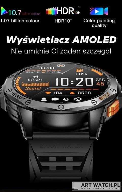 Smartwatch Męski GRAVITY GPS GT24-1 Czarny Pasek Silikonowy + Granatowy Pasek Silikonowy