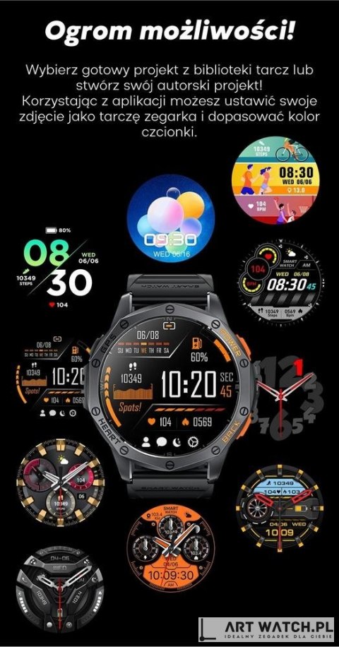 Smartwatch Męski GRAVITY GPS GT24-1 Czarny Pasek Silikonowy + Granatowy Pasek Silikonowy