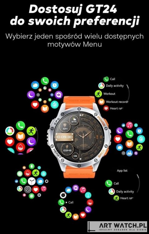 Smartwatch Męski GRAVITY GPS GT24-1 Czarny Pasek Silikonowy + Granatowy Pasek Silikonowy