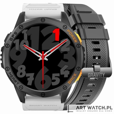 Smartwatch Męski GRAVITY GPS GT24-2 Czarny Pasek Silikonowy + Biały Pasek Silikonowy