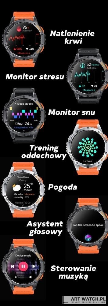 Smartwatch Męski GRAVITY GPS GT24-2 Czarny Pasek Silikonowy + Biały Pasek Silikonowy