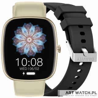 Smartwatch Damski GRAVITY GT18-7 Beżowy Pasek Silikonowy + Czarny Pasek