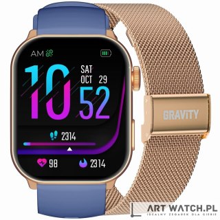 Smartwatch Damski GRAVITY GT28-8 Pasek + Bransoleta Różowe złoto Granatowy