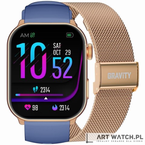 Smartwatch Damski GRAVITY GT28-8 Pasek + Bransoleta Różowe złoto Granatowy