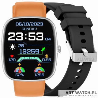 Smartwatch Męski GRAVITY GT18-4 Pomarańczowy Pasek Silikonowy + Czarny Pasek