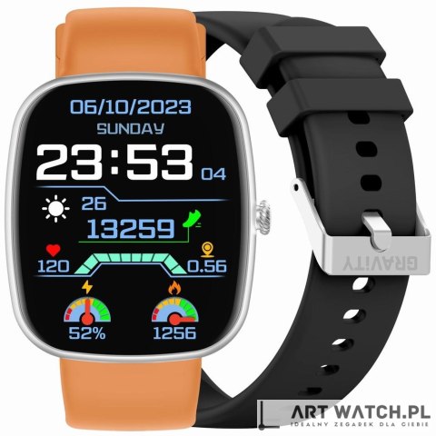 Smartwatch Męski GRAVITY GT18-4 Pomarańczowy Pasek Silikonowy + Czarny Pasek