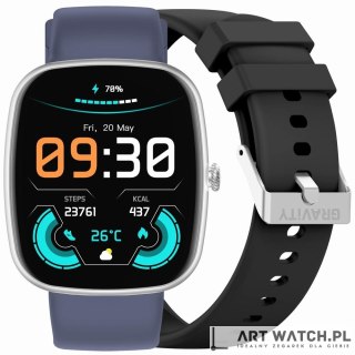 Smartwatch Męski GRAVITY GT18-6 Czarny Pasek Silikonowy + Granatowy Pasek