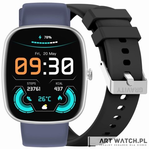 Smartwatch Męski GRAVITY GT18-6 Czarny Pasek Silikonowy + Granatowy Pasek