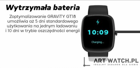Smartwatch Męski GRAVITY GT18-6 Czarny Pasek Silikonowy + Granatowy Pasek
