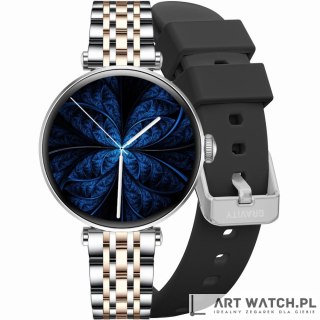 Smartwatch Gravity Srebrno Różowe Złoto Czarny 2 Paski GT26-5