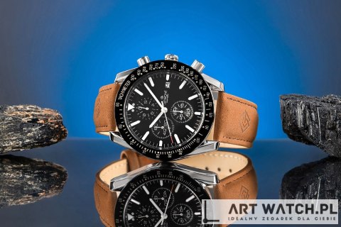 Zegarek Męski Giewont Chronograph Sapphire Brązowo Czarny GW8720-A1
