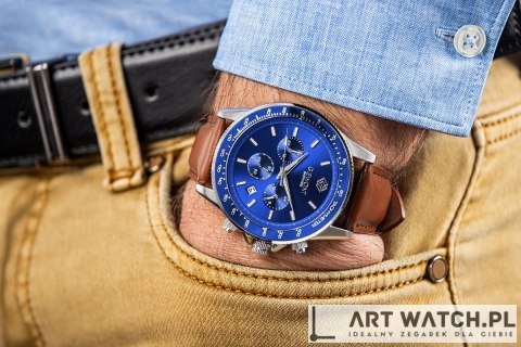 Zegarek Męski Giewont Chronograph Sapphire Brązowo Niebieski GW3520-A5