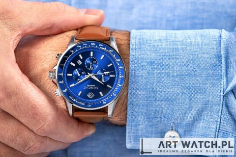 Zegarek Męski Giewont Chronograph Sapphire Brązowo Niebieski GW3520-A5