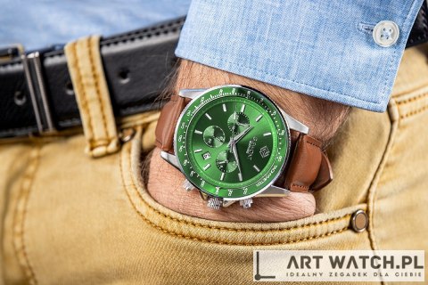 Zegarek Męski Giewont Chronograph Sapphire Brązowo Zielony GW3520-A6