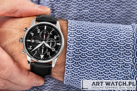 Zegarek Męski Giewont Chronograph Sapphire Czarno Srebrny GW5630-A2