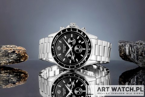 Zegarek Męski Giewont Chronograph Sapphire Srebrno Czarny GW3520-B2