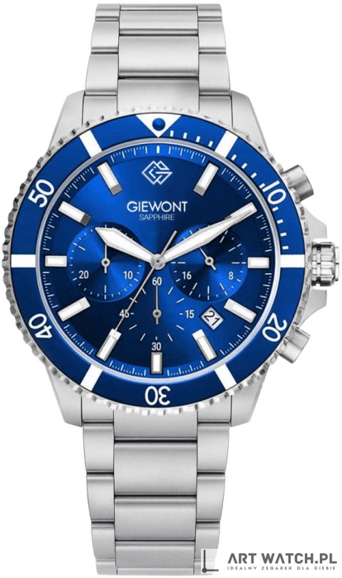 Zegarek Męski Giewont Chronograph Sapphire Srebrno Niebieski GW3970-B3