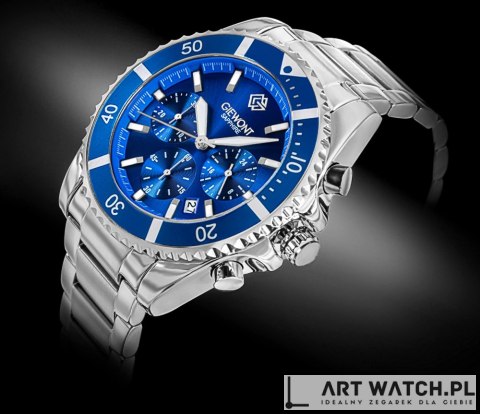 Zegarek Męski Giewont Chronograph Sapphire Srebrno Niebieski GW3970-B3