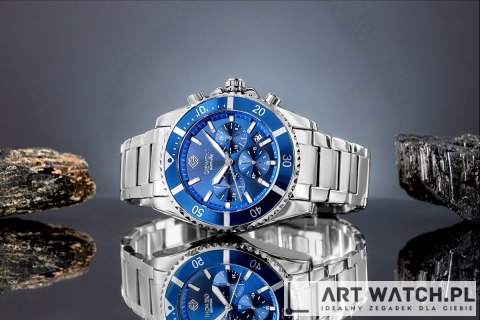 Zegarek Męski Giewont Chronograph Sapphire Srebrno Niebieski GW3970-B3