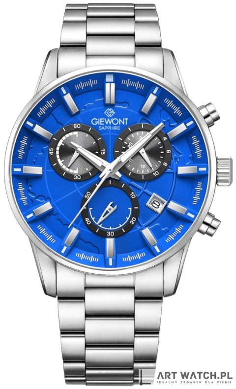 Zegarek Męski Giewont Chronograph Sapphire Srebrno Niebieski GW4580-B3