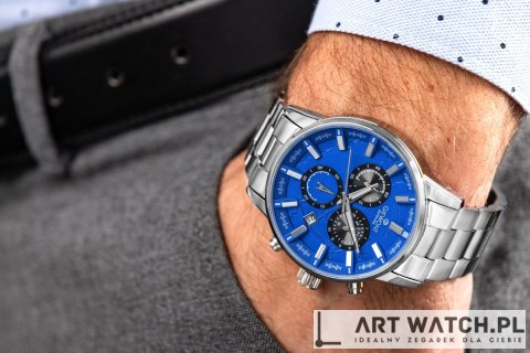 Zegarek Męski Giewont Chronograph Sapphire Srebrno Niebieski GW4580-B3