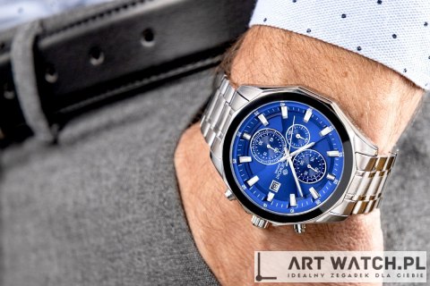 Zegarek Męski Giewont Chronograph Sapphire Srebrno Niebieski GW7290-B3