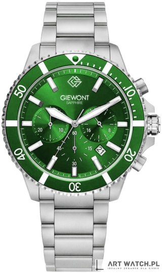 Zegarek Męski Giewont Chronograph Sapphire Srebrno Zielony GW3970-B8