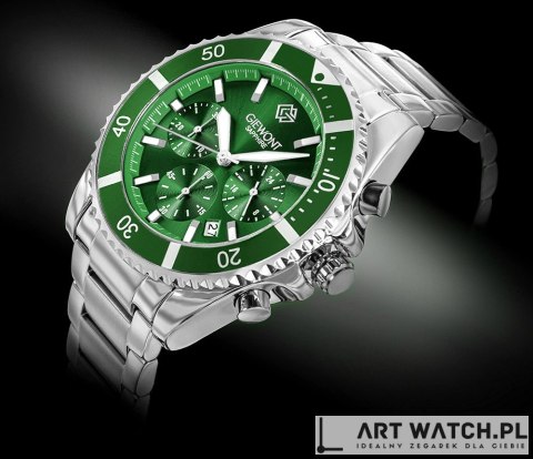 Zegarek Męski Giewont Chronograph Sapphire Srebrno Zielony GW3970-B8