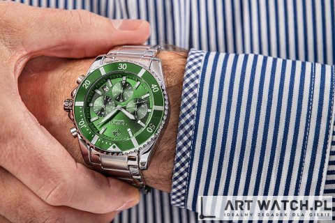 Zegarek Męski Giewont Chronograph Sapphire Srebrno Zielony GW3970-B8