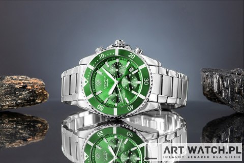 Zegarek Męski Giewont Chronograph Sapphire Srebrno Zielony GW3970-B8