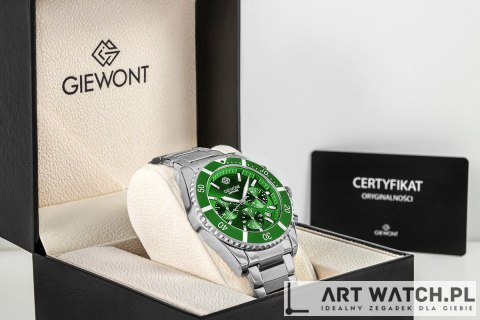 Zegarek Męski Giewont Chronograph Sapphire Srebrno Zielony GW3970-B8