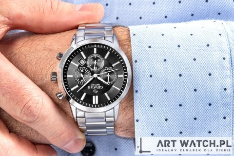 Zegarek Męski Giewont Chronograph Sapphire Srebrno Czarny GW8510-B1