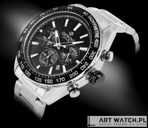 Zegarek Męski Giewont Chronograph Sapphire Srebrno Czarny GW9580-B1
