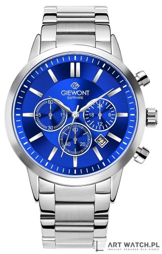 Zegarek Męski Giewont Chronograph Sapphire Srebrno Niebieski GW8510-B3