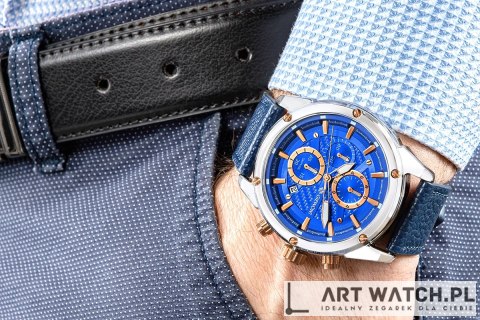 Zegarek Męski Giewont Chronograph Sapphire Srebrno Niebieski GW8810-A2