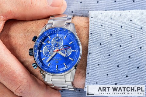 Zegarek Męski Giewont Chronograph Sapphire Srebrno Niebieski GW9140-B3