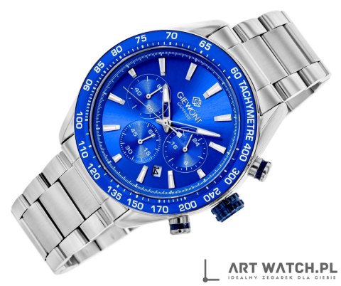 Zegarek Męski Giewont Chronograph Sapphire Srebrno Niebieski GW9580-B3