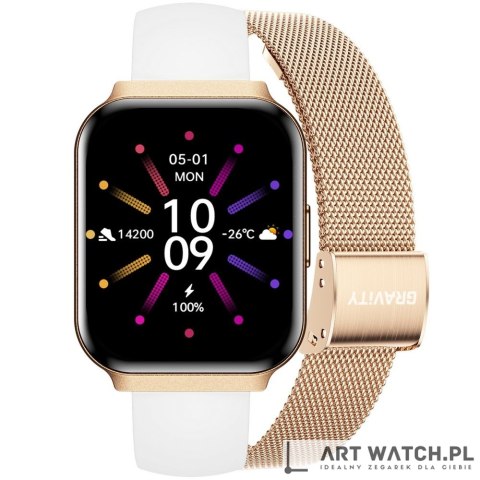 Smartwatch Gravity Różowe Złoto Pasek + Bransoleta GT44-1